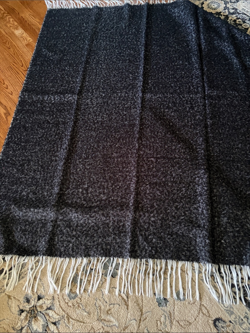 Kate Spade Black & White Fringe Throw Blanket